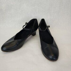 Ballet Maker Ballroom Dance Shoe Womens 8.5 Ankle Strap Leather Sole Matte Black